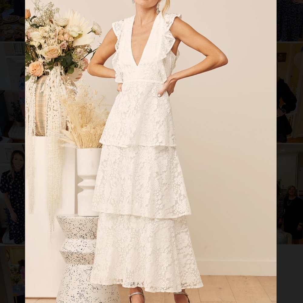 Lulu’s Molinetto White Lace Ruffled Tiered Sleeveless Dress